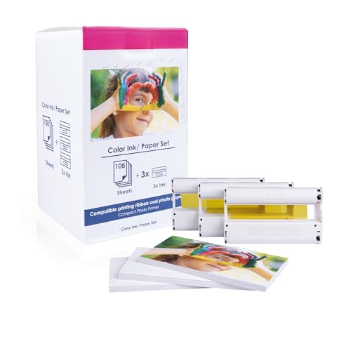 PB Fotopapier Patrone Kompatibel KP108-IN Color für Canon Selphy CP1500 CP820 CP1300 CP1500 CP1200 CP780 CP790 CP910 CP1000 Fotodrucker, 108 Fotopapier (100 x 148mm) + 3 Patronen von Patronenbob