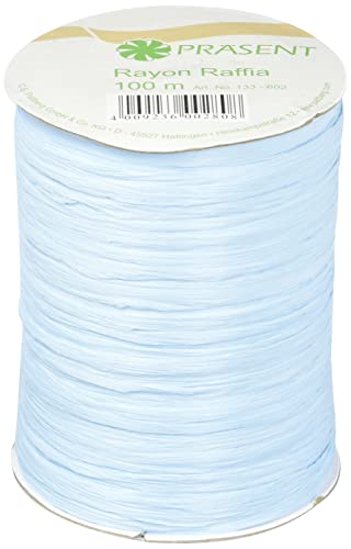 Präsent Rayon Raffia Bastband hellblau, 100 m Dekoband zum Einpacken von Geschenken, Verzieren & Basteln festlicher Dekos, Schleifenband für besondere Anlässe von Präsent