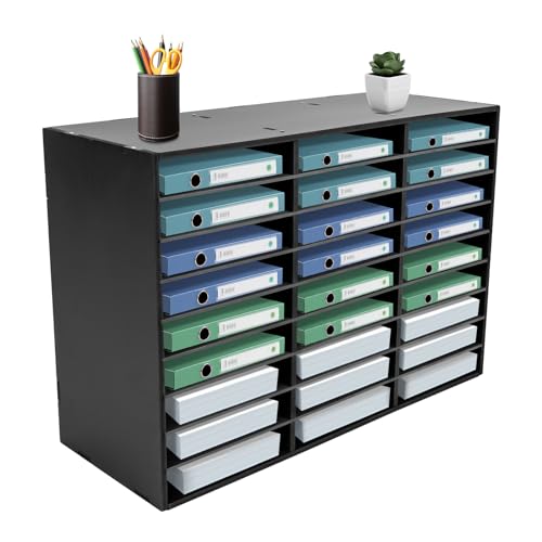 27 Fächer Stackable Literature Organizer mit Paar Handschuhe und Schleifpapier,80 * 30.5 * 55.1cm Dokumentenhalter Archivschränke,Tragfähigkeit von 50kg,9 Schicht File Cabinet für Aufbewahren Ordnern von PattenlLevi