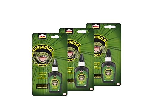 Pattex Crocodile Power Alleskleber, flexibel und vielseitig mit hoher Anfangskraft, extra starker Kleber für Metall, Holz, Kunststoff, Stein und mehr, transparenter Klebstoff, 3 x 50g von Pattex