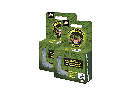 Pattex Crocodile Power Klebeband, starkes Gewebeband mit doppelter Dicke, extreme Widerstandsfähigkeit für schwierigste Reparaturen, Duct Tape für verschiedene Materialien, silber, 2 x 10m von Pattex