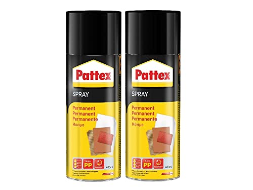 Pattex Sprühkleber Power Spray Permanent, lösemittelhaltiger Sprühklebstoff für schnelle und dauerhafte Verklebungen, farblos, 2x 400ml Dose von Pattex