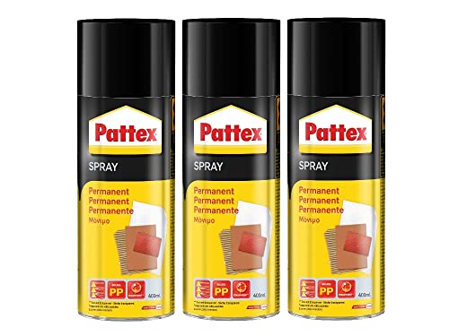 Pattex Sprühkleber Power Spray Permanent, lösemittelhaltiger Sprühklebstoff für schnelle und dauerhafte Verklebungen, farblos, 3x 400ml Dose von Pattex