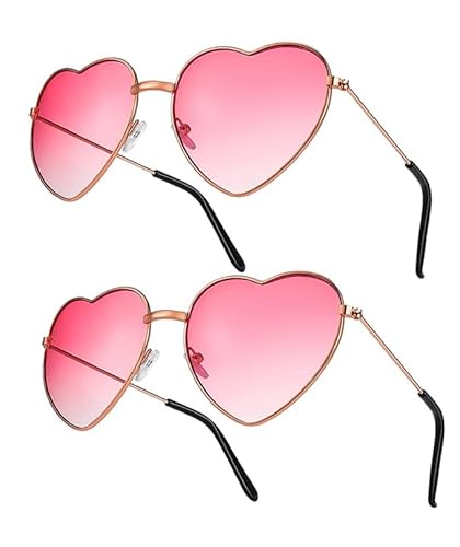 2 Paare Herz Sonnenbrille, Herz Party Brille Rosa, Weinsamkeit Hippie Gläser Brille Retro Kostüm Brille Vintage Sonnenbrille Retro Party Neon Brille Pink für Fasching Halloween Geburtstagsfeier von Patzwei