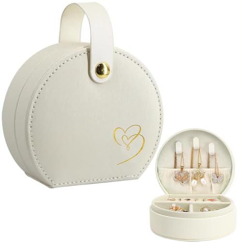 Schmuckkästchen Klein, Schmuckkästchen für Damen, Schmuckschatulle Reise, Tragbarer Reise Schmuckbox, Detachable Handle, Mini Schmuckaufbewahrung für Ohrringe, Ringe, Weihnachten, Half-Moon 2 heart von Patzwei