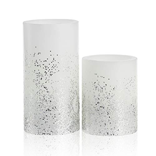 Pauleen 48008 Glowing Glitter Candle Wachskerze 2er Set Echtwachs LED Kerzen, warmweiß, flackernde Flamme Weiß Silber von Pauleen