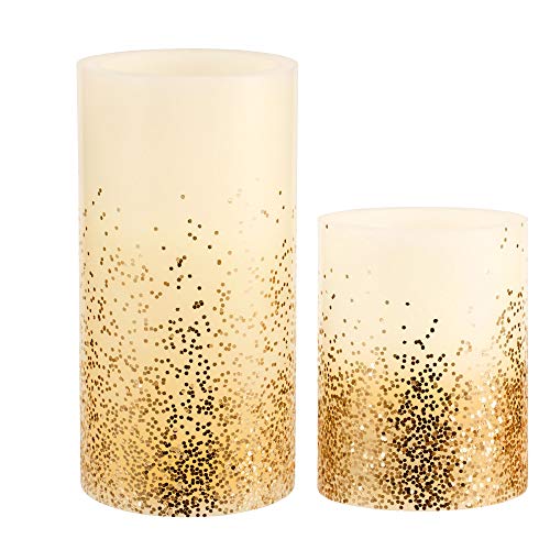 Pauleen 48128 Golden Glitter Candle Wachskerze mit Batterie mit Timerfunktion 6H Timer LED Kerze 2er Set von Pauleen