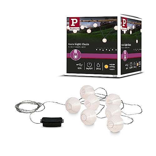 Paulmann 94166 LED Akkuleuchte Outdoor Lichterkette 7er Mobile Lampion incl. 7x0,02 Watt IP44 Mobiles Licht Weiß Akkulampe Kunststoff Kabellos 3000 K von Paulmann