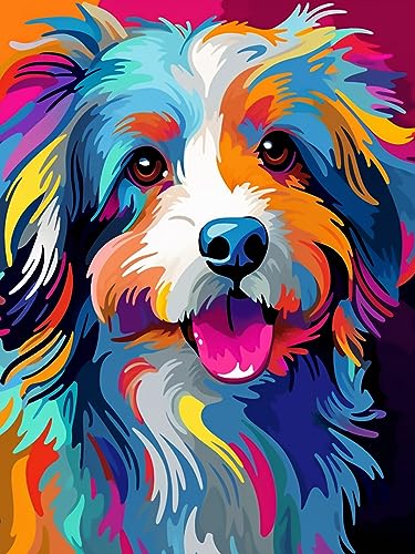 Pavemlo 5D Diamond Painting Kits Zubehör Farbiger Lächelnder Hund, DIY Diamant Stickerei Malerei Kits Tier, Full Drill Set Strass Stickerei Bilder DIY Diamant Malerei für House Wall Dekoration 30X40cm von Pavemlo