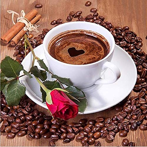 Pavemlo 5D Diamond Painting Komplettes Kaffee-Set, DIY Diamant-Malerei-Kit, Rosen-Kunst, komplette Stickerei, Kreuzstich, Strasssteine, Malerei, Bastelarbeiten, für Dekoration, 30 x 30 cm von Pavemlo