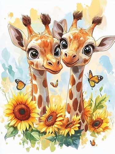 Pavemlo Diamond Painting Kits Giraffe, DIY 5D Diamant Stickerei Malerei Kits Sonnenblumentier, Full Drill Kristall Set Strass Stickerei Bilder DIY Diamant Malerei für House Wall Dekoration 30x40 cm von Pavemlo