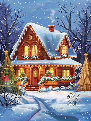 Pavemlo Diamond Painting Kits Schneehaus, DIY 5D Diamant Stickerei Malerei Kits Winter, Full Drill Kristall Set Strass Stickerei Bilder DIY Diamant Malerei für House Wall Dekoration 30x40 cm von Pavemlo