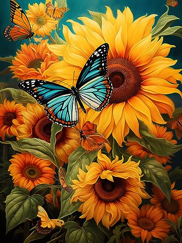 Pavemlo Diamond Painting Kits Sonnenblumenschmetterling, DIY 5D Diamant Stickerei Malerei Kits Blume, Full Drill Kristall Set Strass Stickerei Bilder Diamant Malerei für House Wall Dekoration 30X40cm von Pavemlo