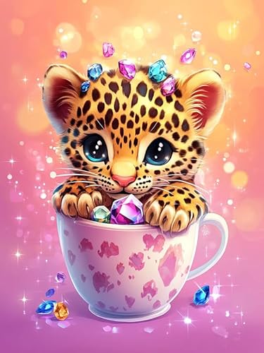 Pavemlo Diamond Painting Kits Tasse Tiger, DIY 5D Diamant Stickerei Malerei Kits Tier, Full Drill Kristall Set Strass Stickerei Bilder DIY Diamant Malerei für House Wall Dekoration 30x40 cm von Pavemlo