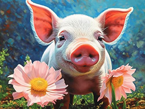 Pavemlo Diamond Painting Set Zubehör Schwein, DIY 5D Diamant Stickerei Malerei Kits Tierische Wildblumen, Full Drill Kristall Set Strass Stickerei Diamant Malerei für House Wall Dekoration 30X40 cm von Pavemlo