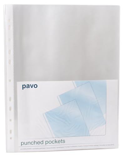 Pavo Premium Prospekthuellen/Klarsichthüllen - DIN A4, Oben Offen, 11 Fach Lochung, Dokumentenecht, PP, 100-er Pack, 0.05 mm, glasklar/transparent von Pavo