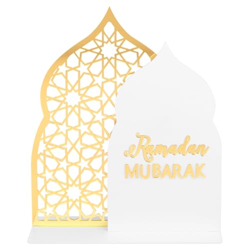 Paxrmuky Ramadan Eid Home Dekoration Acryl Tischzeichen für Ramadan Kareem Islamic Home Decor (Weiß) von Paxrmuky