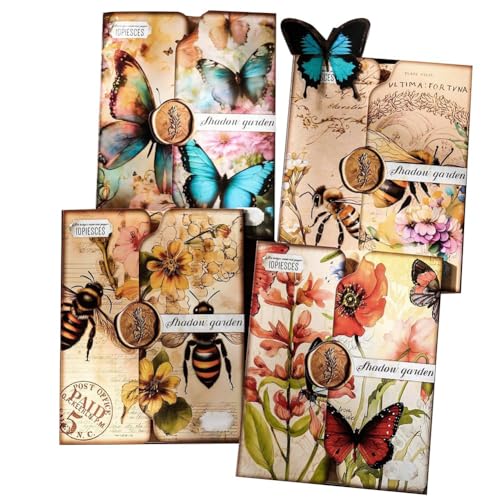 Pcivzxam 80 Blatt Scrapbook-Papier im Vintage-Stil mit Schmetterlingen, Honigbienen, Blumen und Garten - Ästhetisches Junk Journal-Dekorpapier von Pcivzxam