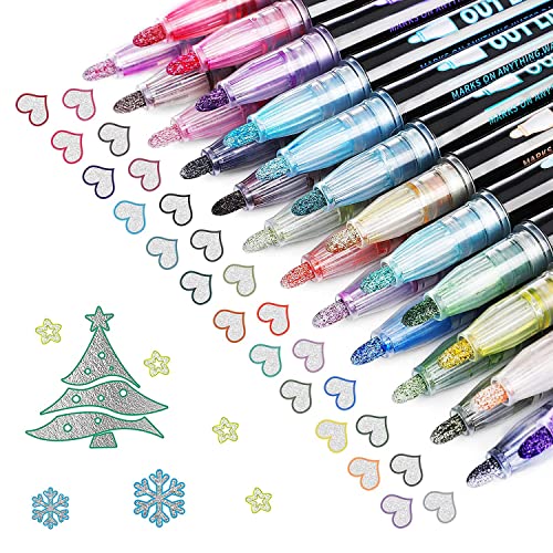 Shimmer Marker-Set, 24 Farben, Konturenmarker, doppelte Linien-Konturenstifte, für Weihnachtsgrußkarten, Bastelarbeiten von Peablce