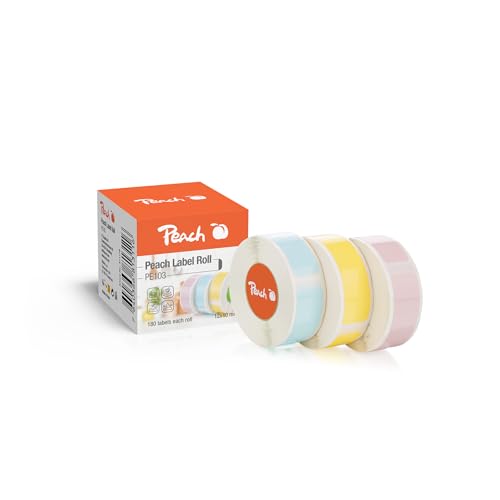 Peach Thermoetikettenband hellblau, hellgelb und pink | 12x40mm | 180 Etiketten pro Rolle | 3 Farben | PE103A von Peach