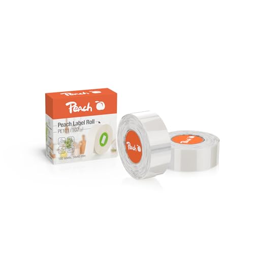 Peach Thermoetikettenband tansparent - 14x40mm - 180 Etiketten pro Rolle - selbstklebendes Thermopapier für PE110 Etikettendrucker - angepasstes Etikettendruckpapier PE102A von Peach