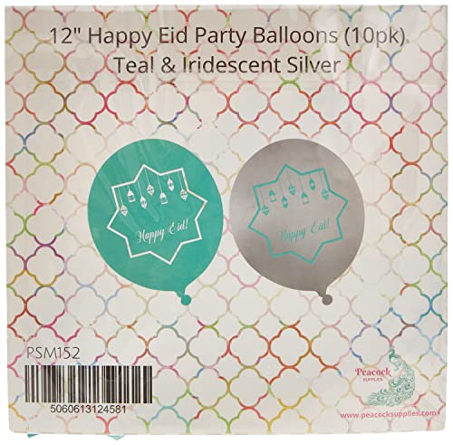 Peacock Supplies Happy Eid Luftballons 10 Stück, Blaugrün/Silber von Peacock Supplies