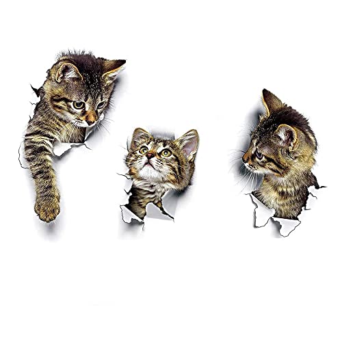 Peakpet 3 Stück Wandaufkleber Wanddeko Süße 3D Katze Wandtattoo Wandsticker Wandbilder für Toilette Kinderzimmer Küche Badezimmer Schlafzimmer (Type 1) von Peakpet