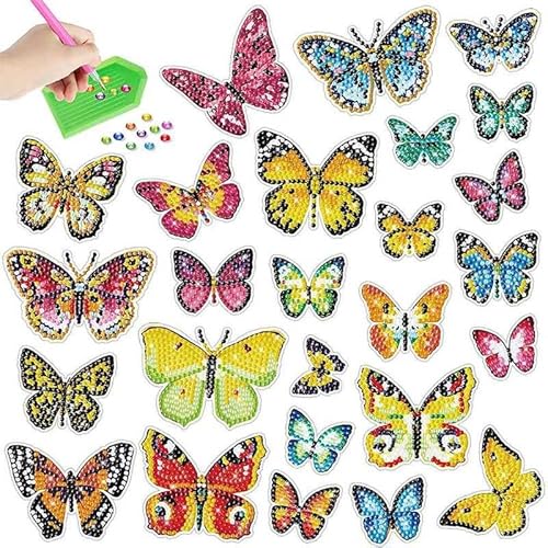 PearlGirl 5D DIY Diamond Art Stickers Kids Blue Red Yellow Butterfly Big Caterpillar Sticker Painting Diamond Number Kit Art Craft Set for Kids Boys Girls Beginners von PearlGirl