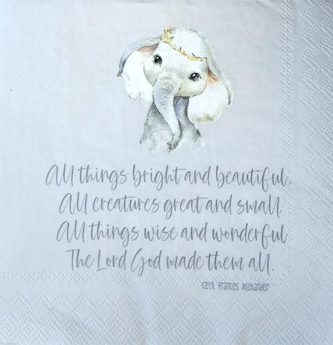 Pearls Of Parchment Papierservietten mit niedlichem Elefantenmotiv, "All Things Bright and Beautiful", 20 Stück, religiöse Kinderservietten von Pearls Of Parchment