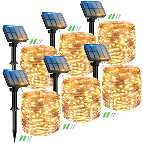 Peasur 6 Stücke Solar Lichterkette Aussen, 6x12M 120 LED Solarlichterkette Außen Wetterfest, 8 Modi IP65 Wasserdicht Kupferdraht Lichterkette Outdoor für Balkon Garten Party Hochzeit Deko, Warmweiß von Peasur