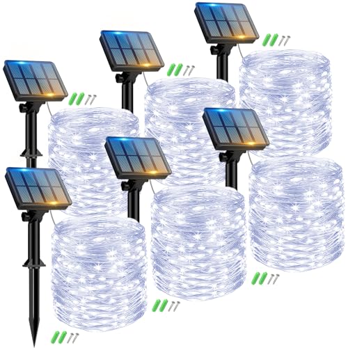 Peasur 6 Stücke Solar Lichterkette Aussen, 6x12M 120 LED Solarlichterkette Außen Wetterfest KupferDraht 8 Modi IP65 Wasserdicht lichterkette Außen Solar für Balkon Garten Hochzeit Deko, Kaltes Weiß von Peasur