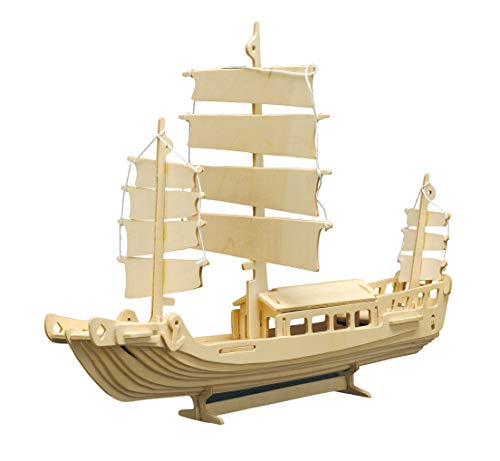 Pebaro 877 Holzbausatz Dschunke, 3D Puzzle Schiff, Modellbausatz, Basteln mit Holz, Holzpuzzle, Bastelset, vorgestanzte Holzplatte, ausbrechen, zusammenstecken, fertig, Geschenkidee, Mittel von Pebaro