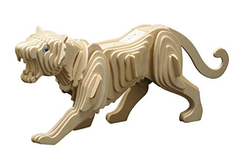 Pebaro 859/1 Holzbausatz Tiger, 3D Puzzle, Modellbausatz, Basteln mit Holz, Holzpuzzle Tier, vorgestanzte Holzplatte, inkl. Schmirgelpapier, ausbrechen, zusammenstecken, fertig, Geschenkidee von Pebaro