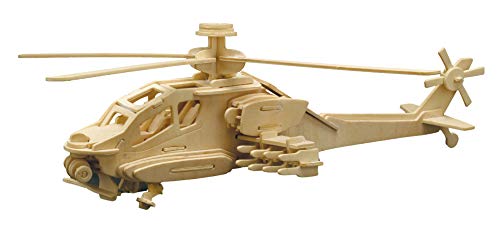 Holzbausatz Kampfhubschrauber, 3D Puzzle Hubschrauber, Helikopter, Modellbausatz, Basteln mit Holz, Holzpuzzle, Bastelset, vorgestanzte Holzplatte, ausbrechen, zusammenstecken, Geschenkidee von Pebaro