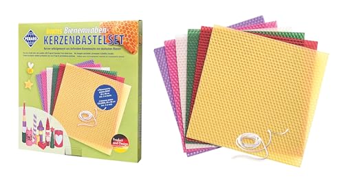 Pebaro WACHS-SET 3, Bienenwaben-Kerzenbastelset BUNT, Kerzen basteln, Bastelset inkl. Anleitung, 6 Wabenplatten 20 x 20, Docht, für Kinder und Erwachsene, Geschenkidee, Weihnachtsdeko, 20 x 20 cm von Pebaro