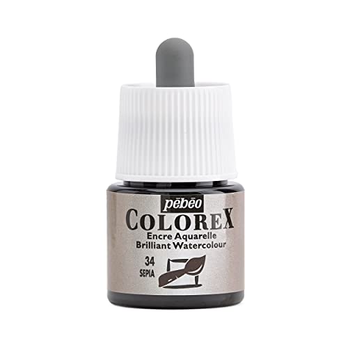 Colorex Ink 45ML Pebeo Aquarelltinte - Velvet Finish - Mehrzweck-Zeichentusche für alle Medien - 45ML - Sepia von Pebeo