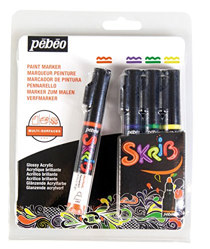 Pébéo 371102 Set skrib Paint 4 Marker Acryl Malerei Mehrfarbig 18,3 x 2,1 x 14,3 cm von Pebeo