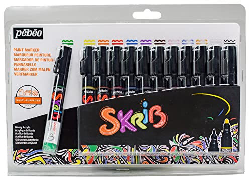 Pébéo 371106 Set skrib Paint 12 Marker Acryl Malerei Mehrfarbig 18,3 x 2,1 x 25,7 cm von Pebeo