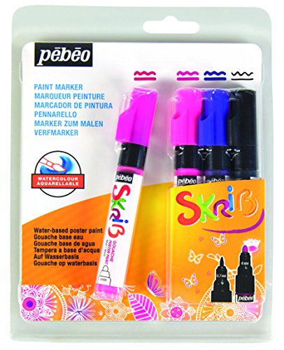 Pébéo 604102 Set skrib Paint 6 Marker Gouache Malerei Prinzessin: verschiedene Farben: Rosa, Neon, Violett, Schwarz 18.3 x 2.1 x 14,3 cm von Pebeo