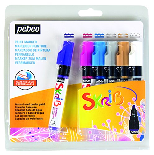 Pébéo 604104 Set skrib Paint 6 Marker Gouache Malerei Mehrfarbig 18,3 x 2,1 x 18,1 cm von Pebeo