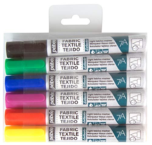 Pébéo 803501 7A Marker-Set, opak, verschiedene Basic Rundspitze, 4 mm, mehrfarbig, 6 Stück von Pebeo