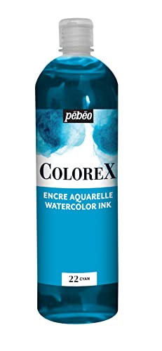 Pébéo - Colorex Tinte 1 L Cyan - Colorex Aquarell Tinte Pébéo - Cyan Tinte mit samtigem Finish - Zeichentusche Multi-Tool Alle Medien - 1 L - Cyan von Pebeo