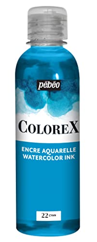 Pébéo - Colorex Tinte 250 ML Cyan - Colorex Aquarell Tinte Pébéo - Cyan Tinte mit samtigem Finish - Zeichentusche Multi-Tool Alle Medien - 250 ML - Cyan von Pebeo