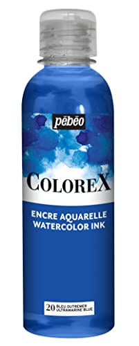 Pébéo - Colorex Tinte 250 ML Ultramarinblau - Colorex Aquarell Tinte Pébéo - Ultramarinblau Tinte mit samtigem Finish - Zeichentusche Multi-Tool Alle Medien - 250 ML - Ultramarinblau von Pebeo