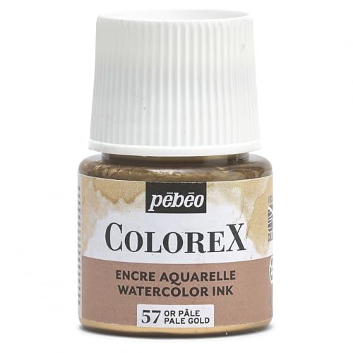 Pébéo - Colorex Tinte 45 ML Blassgold - Colorex Aquarell Tinte Pébéo - Blassgold Tinte mit samtigem Finish - Zeichentusche Multi-Tool Alle Medien - 45 ML - Blassgold von Pebeo