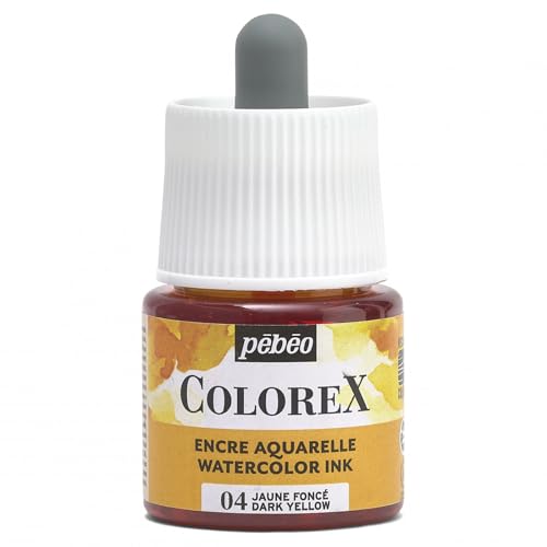 Pébéo - Colorex Tinte 45 ML Dunkelgelb - Colorex Aquarell Tinte Pébéo - Dunkelgelb Tinte mit samtigem Finish - Zeichentusche Multi-Tool Alle Medien - 45 ML - Dunkelgelb von Pebeo