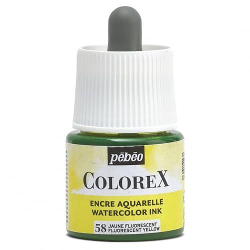 Pébéo - Colorex Tinte 45 ML Fluo Gelb - Colorex Aquarell Tinte Pébéo - Fluo Gelb Tinte mit samtigem Finish - Zeichentusche Multi-Tool Alle Medien - 45 ML - Fluo Gelb von Pebeo