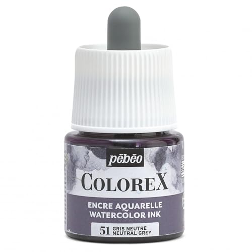 Pébéo - Colorex Tinte 45 ML Grau Neutral - Colorex Aquarell Tinte Pébéo - Grau Neutral Tinte mit samtigem Finish - Zeichentusche Multi-Tool Alle Medien - 45 ML - Grau Neutral von Pebeo