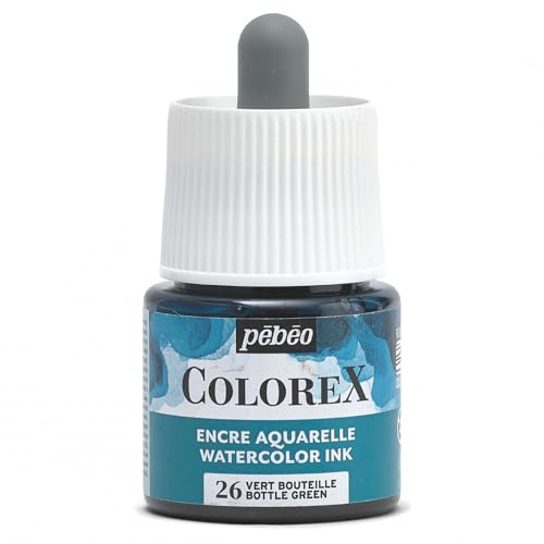 Pébéo - Colorex Tinte 45 ML Grün Flasche - Colorex Aquarell Tinte Pébéo - Grün Flasche Tinte mit samtigem Finish - Zeichentusche Multi-Tool Alle Medien - 45 ML - Grün Flasche von Pebeo