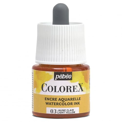 Pébéo - Colorex Tinte 45 ML Hellgelb - Colorex Aquarell Tinte Pébéo - Hellgelb Tinte mit samtigem Finish - Zeichentusche Multi-Tool Alle Medien - 45 ML - Hellgelb von Pebeo